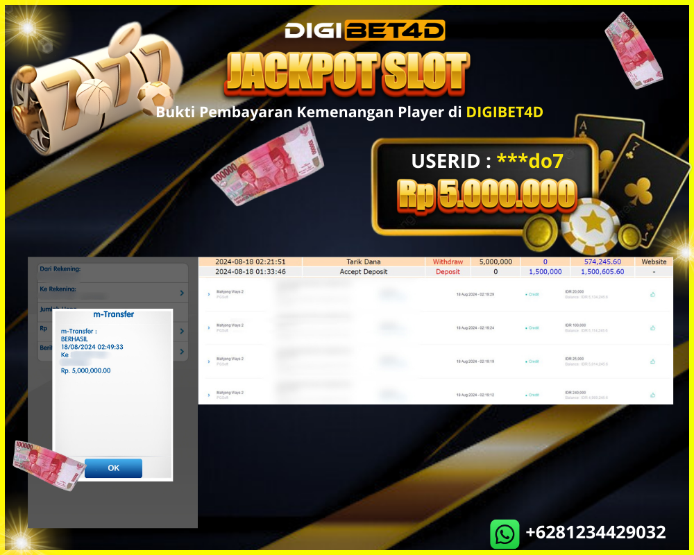 JACKPOT KEMENANGAN SLOT ONLINE “ MAHJONG WAYS 2 ” 5 JT